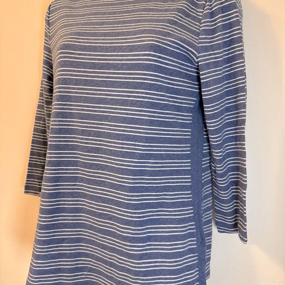 Karen Scott Core Knits Heather Indigo Blue Striped Long Sleeve Tee Sz XS NWT - Picture 2 of 5